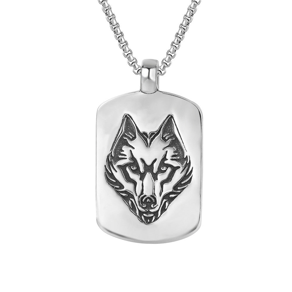 Planderful Prairie Wolf Head Pendant Necklace Titanium Steel Unisex Vintage Hip Hop Protection Statement Jewelry