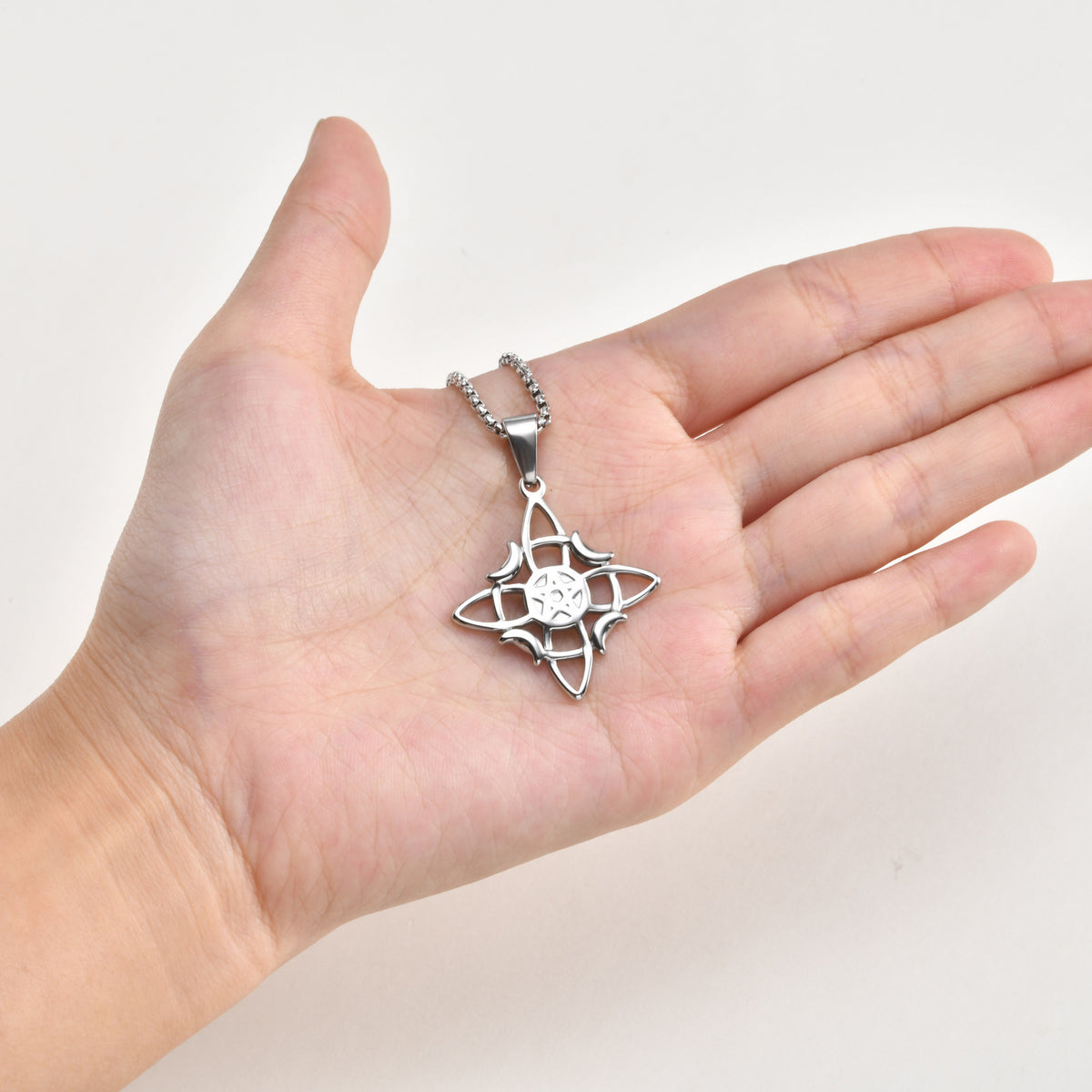 Celtic Knot Star & Moon Stainless Steel Pendant