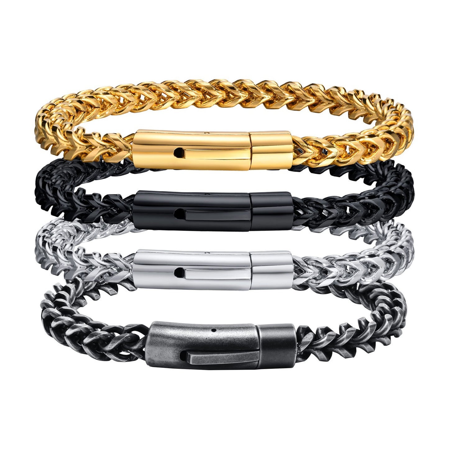 Stainless Steel Mens Bracelet Planderful Everyday Genie Spring Snap Front Back Chain