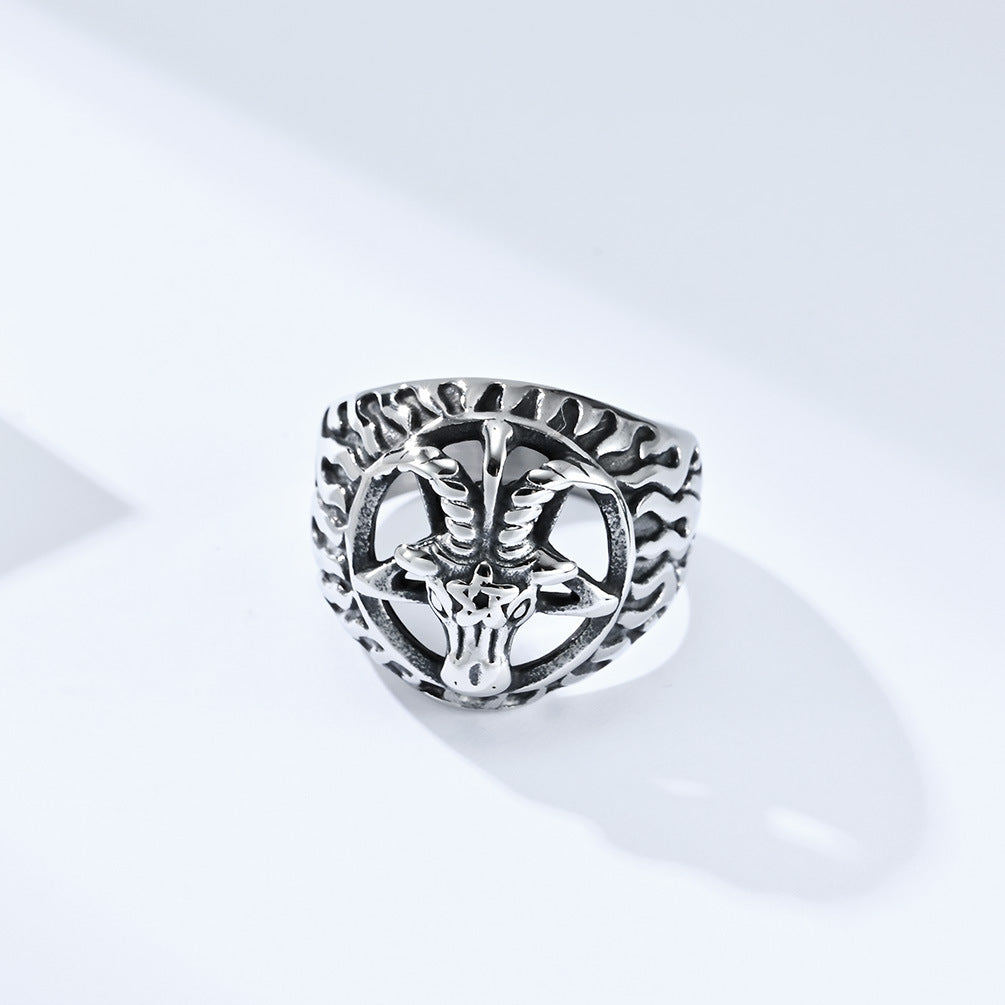 Planderful Satan Goat Ring Titanium Stainless Steel Retro Style Personalized Jewelry For Men Women