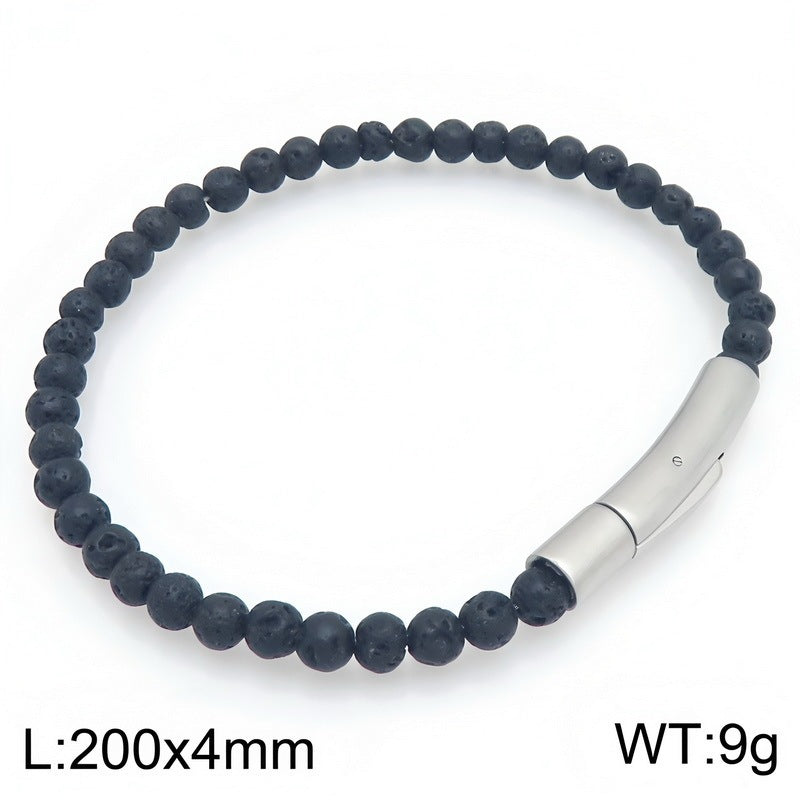 Beaded Bracelet Tiger's Eye Stone Black Agate Stainless Steel Snap Button Unisex Bracelet.