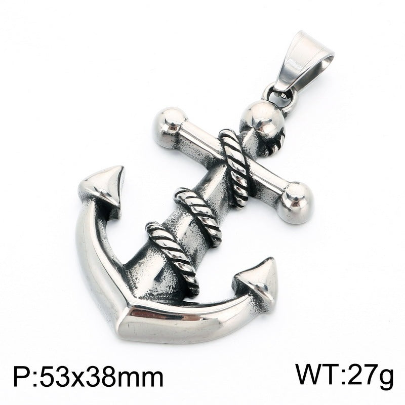 Vintage Celtic Carved Cross Anchor Necklace Iris Anchor Skull Stainless Steel Men's Pendant