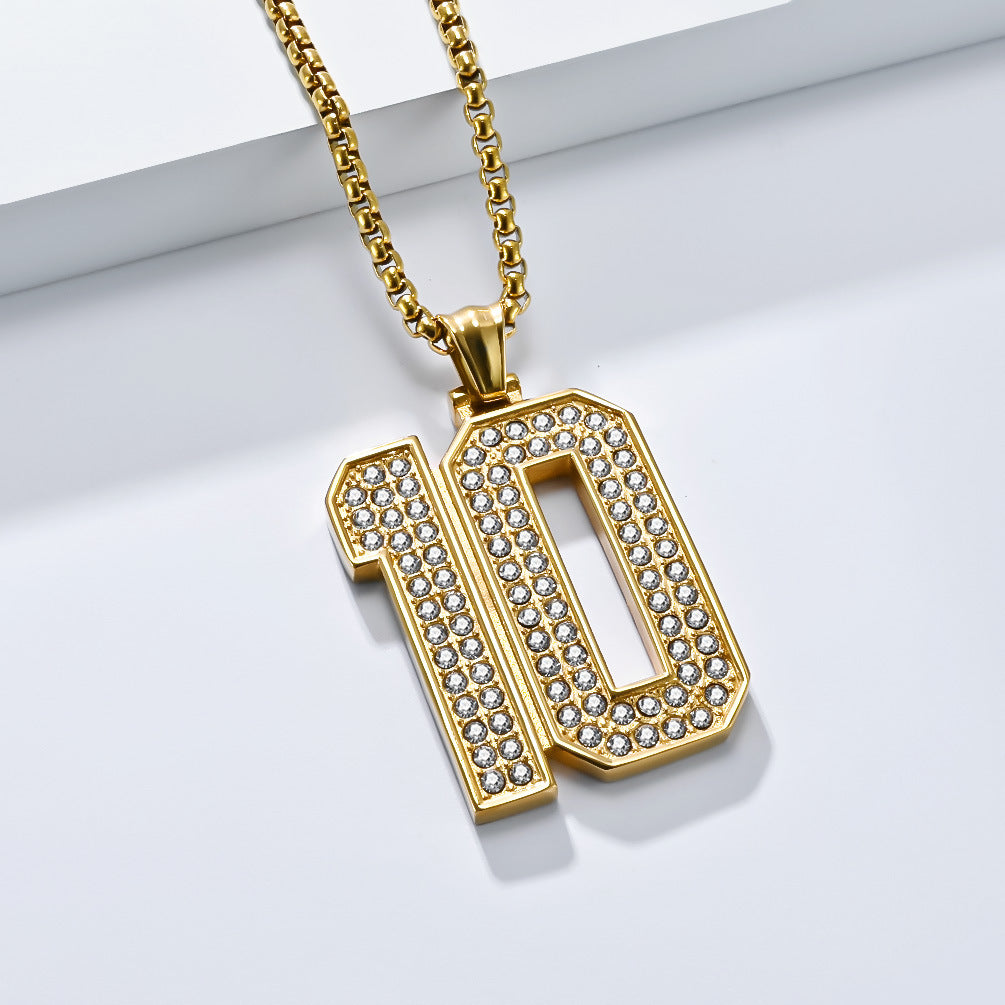 Planderful World Cup Jersey Number Necklace Stainless Steel With Zircon Pendant For Sports Fans