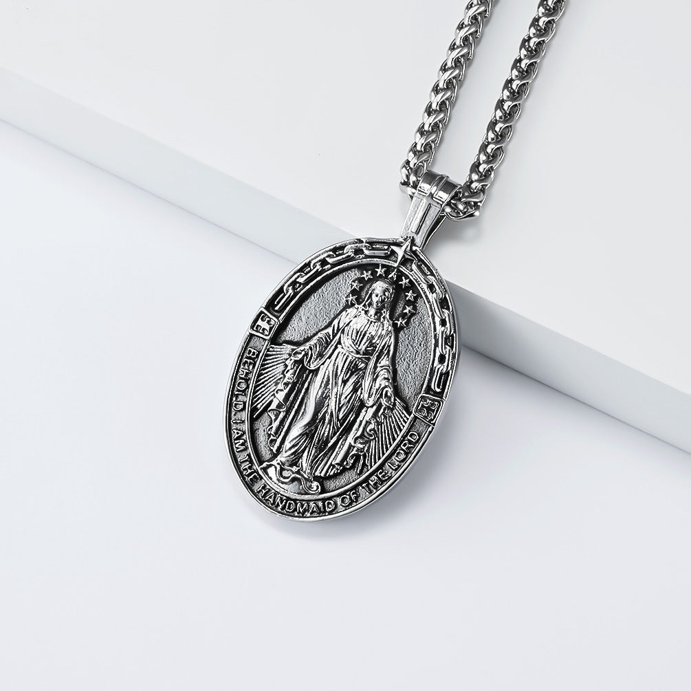 Virgin Mary Necklace for Men and Women by Planderful Unisex Stainless Steel Pendant Timeless Style