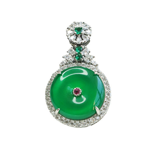 Green Chalcedony Fortune's Favor Sterling Silver Necklace with Zircon Pendant