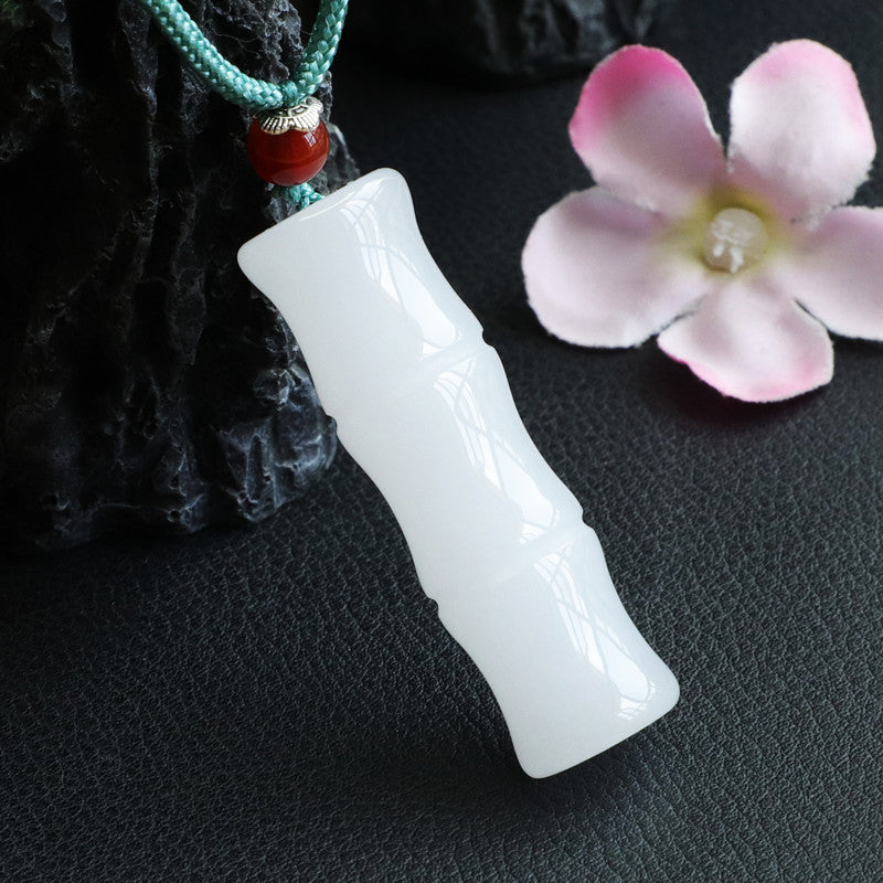 Golden Silk Jade Bamboo Pendant
