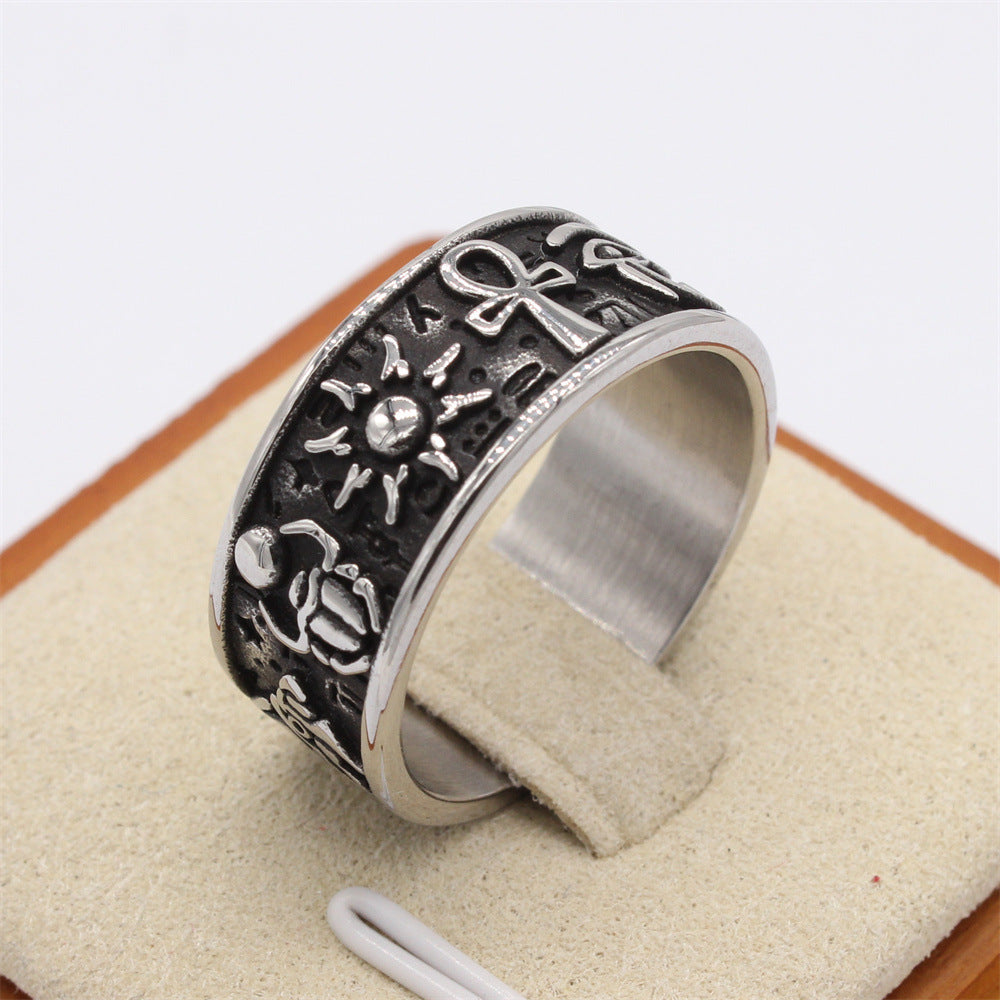 Horus Eye Anubis Cross Titanium Ring for Unisex Protection Everyday Genie by Planderful