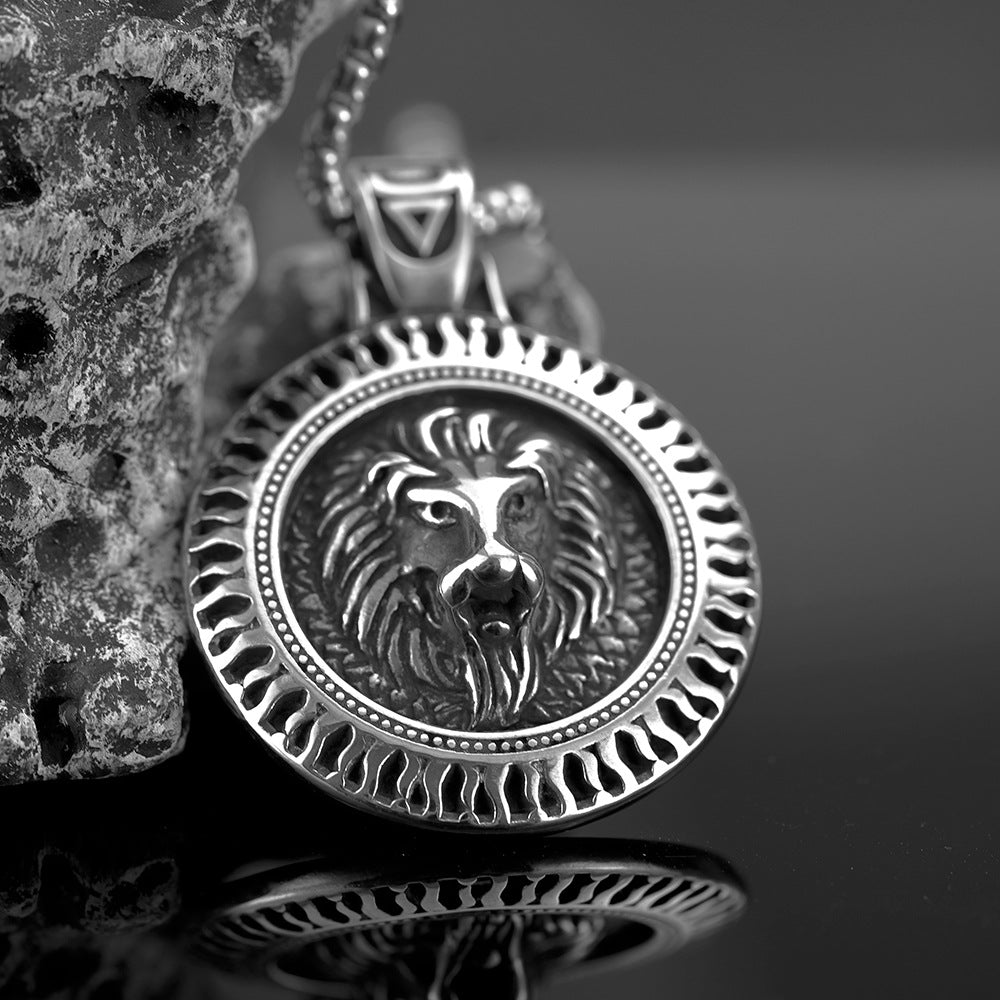 Retro Stainless Steel Men's Pendant Lion Head Necklace