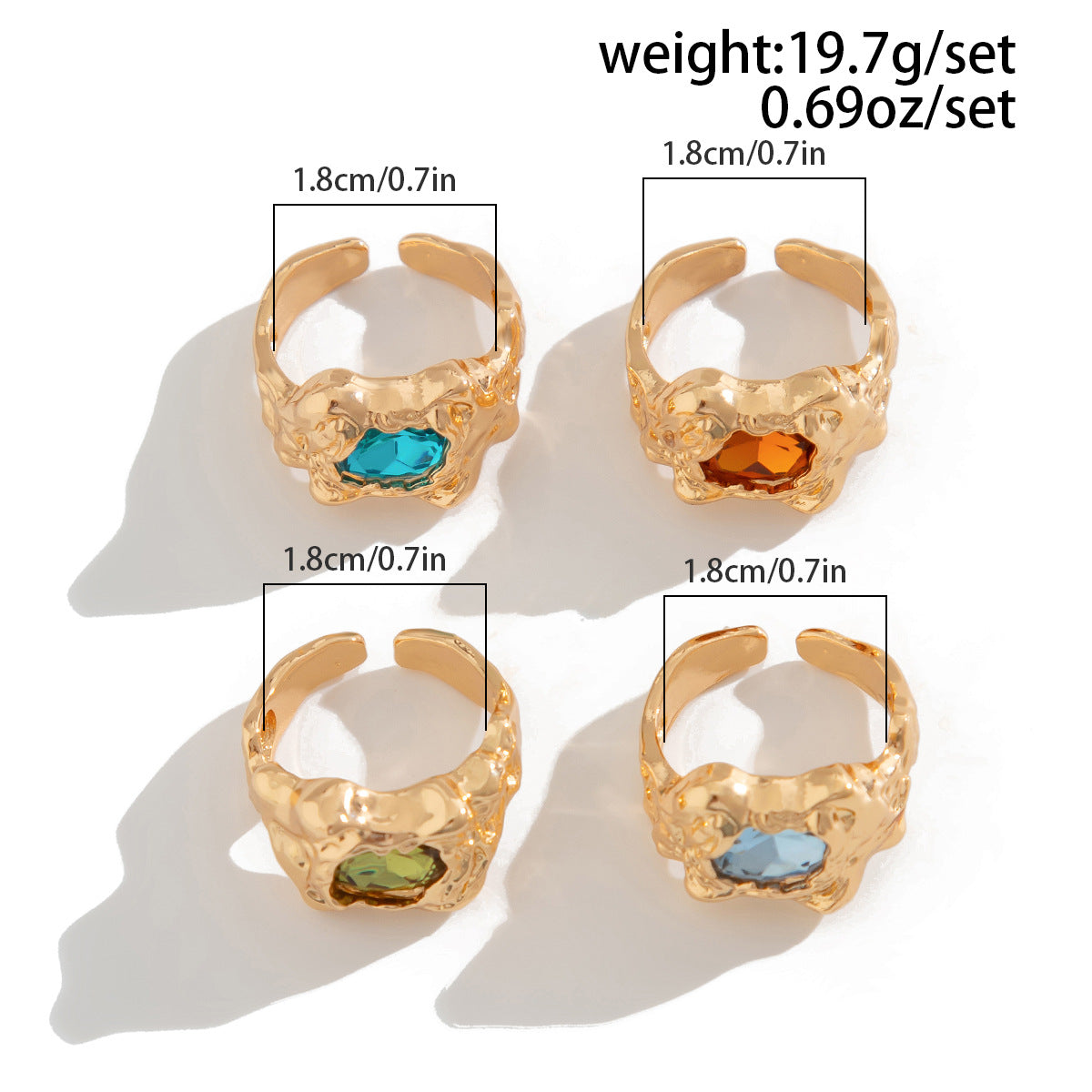 Planderful Collection Vienna Verve Zircon Gem Ring Set Geometric Lava Inlaid Statement Jewelry For Women