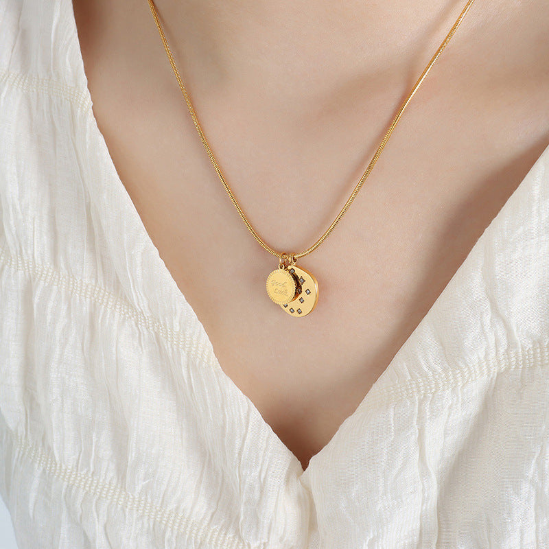 Exquisite Snake Bone Chain Necklace with Personalized Letters and Zirconia Pendant