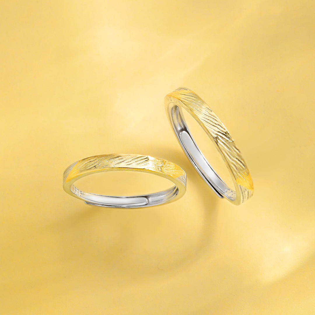 Planderful Everyday Genie – Texture Imprint 925 Sterling Silver Couple Ring for Men and Women