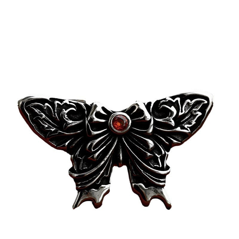 Titanium Steel Butterfly Pendant with Stone Inlay - Retro Men's Jewelry for International Trade
