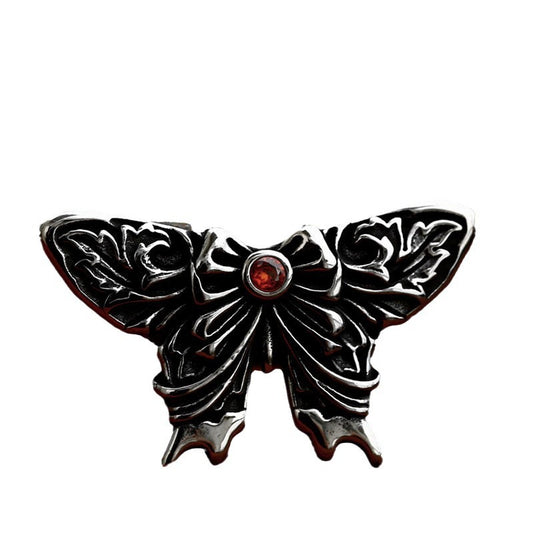 Titanium Steel Butterfly Pendant with Stone Inlay - Retro Men's Jewelry for International Trade