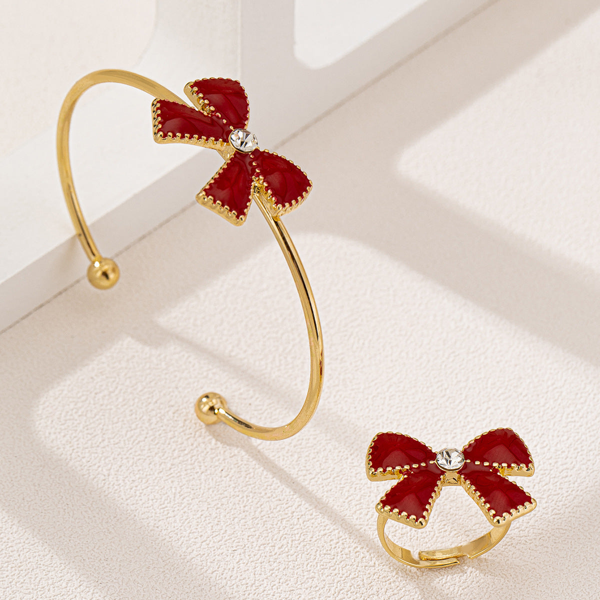 Elegant Rhinestone Red Bow Jewelry Set for Valentine's Day