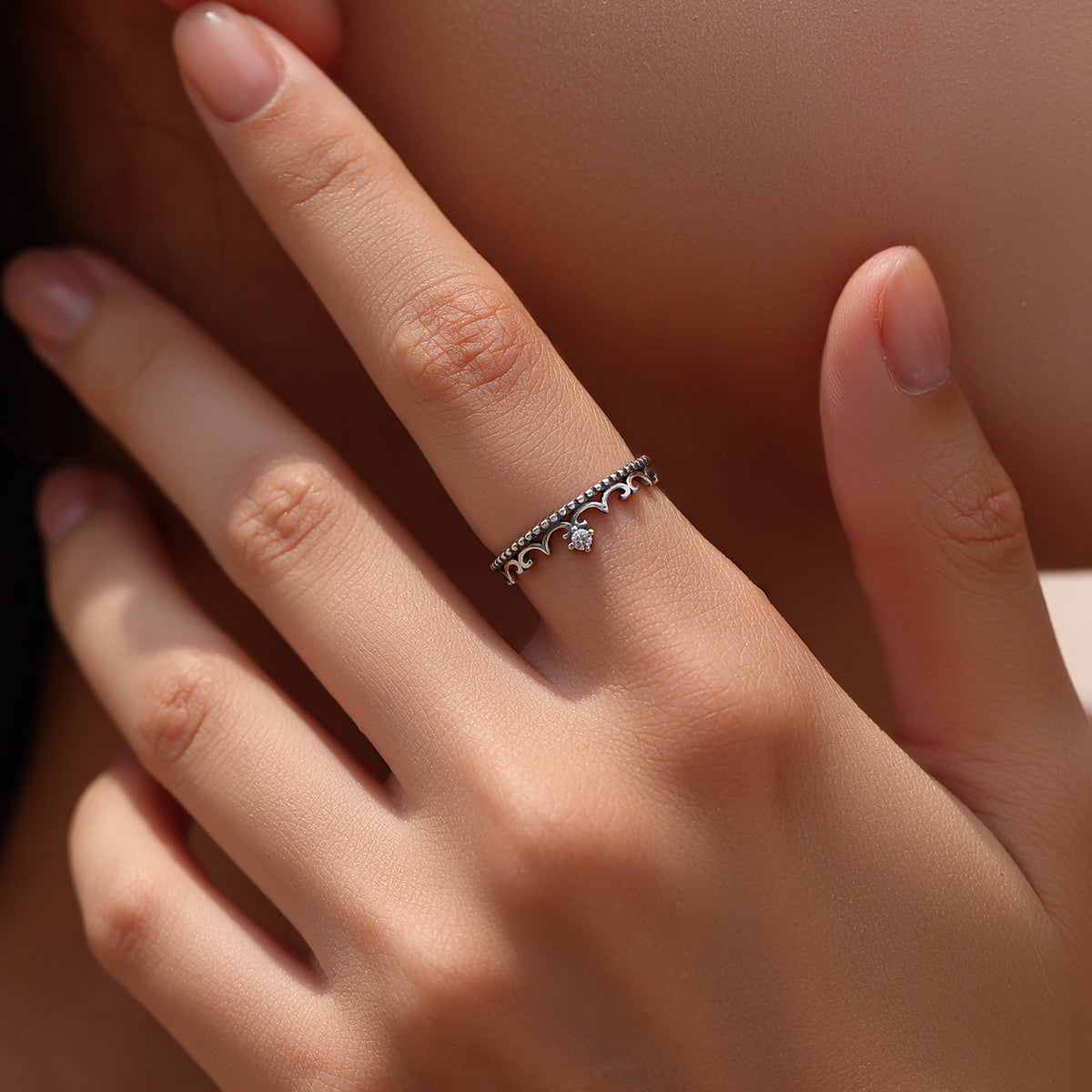 925 Sterling Silver Vintage Zircon Crown Ring