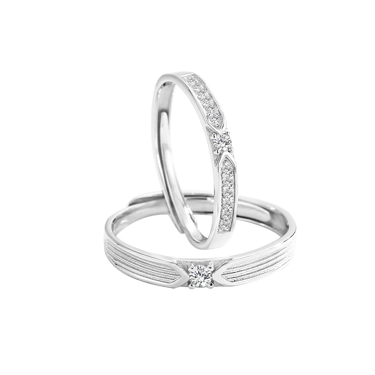 Planderful Jewelry Everyday Genie Sterling Silver Zircon Couple Ring Set For Men And Women