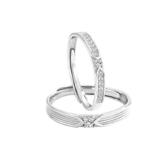 Planderful Jewelry Everyday Genie Sterling Silver Zircon Couple Ring Set For Men And Women