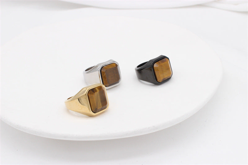 Planderful Tiger Eye Titanium Steel Ring For Men Unisex Protection Statement Durable Style