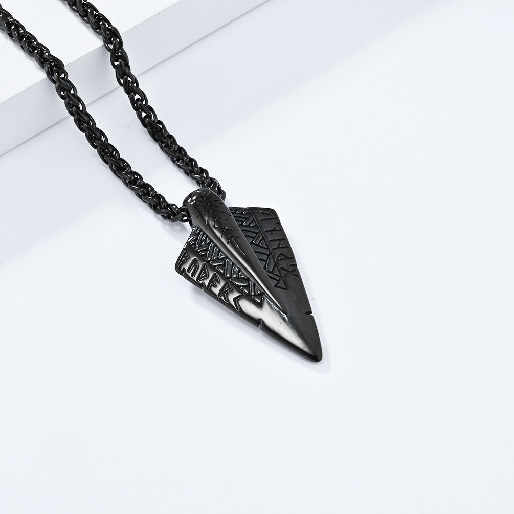 Planderful Hip Hop Trend Stainless Steel Viking Text Double Sided Necklace For Men With Arrow Symbol