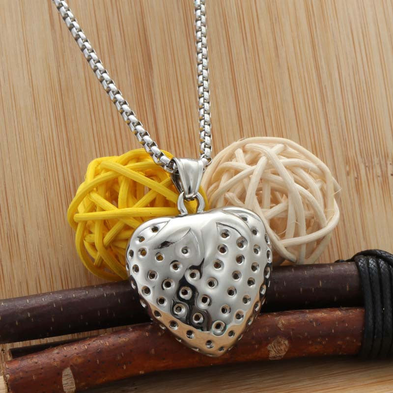 Titanium Steel Strawberry Pendant Necklace - Retro Punk Style for Men and Women