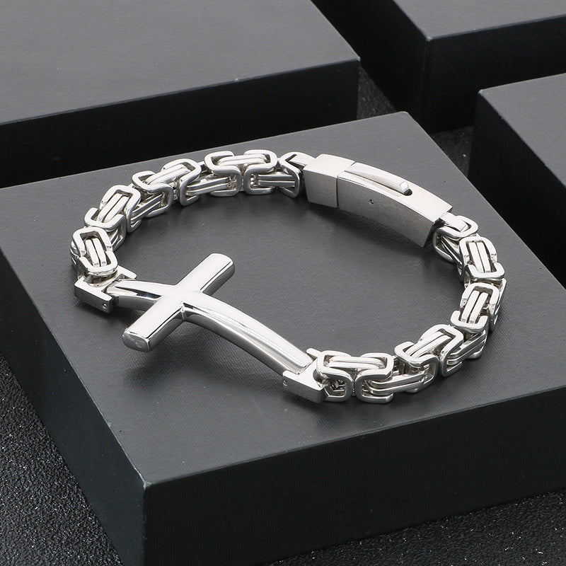 Planderful Men Cross Bracelet Retro Byzantine Titanium