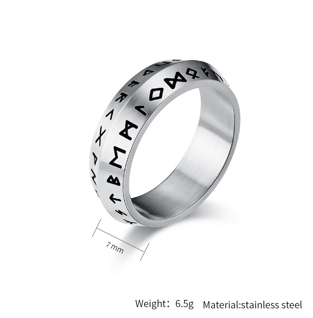 Planderful Viking Text Stainless Steel Ring For Men With Double Beveled Style Everyday Genie