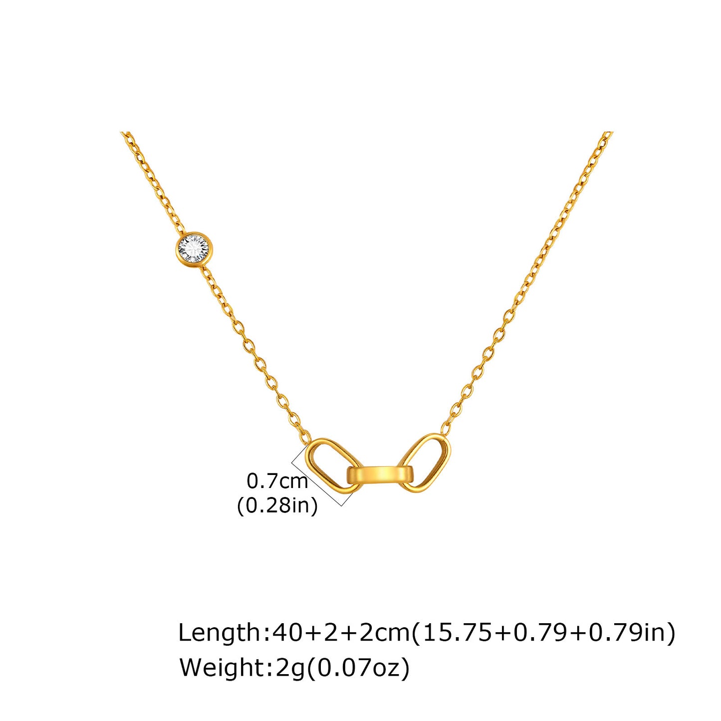 Stainless Steel Geometric Oval Ring Zircon Wind Interlocking Women's Necklace