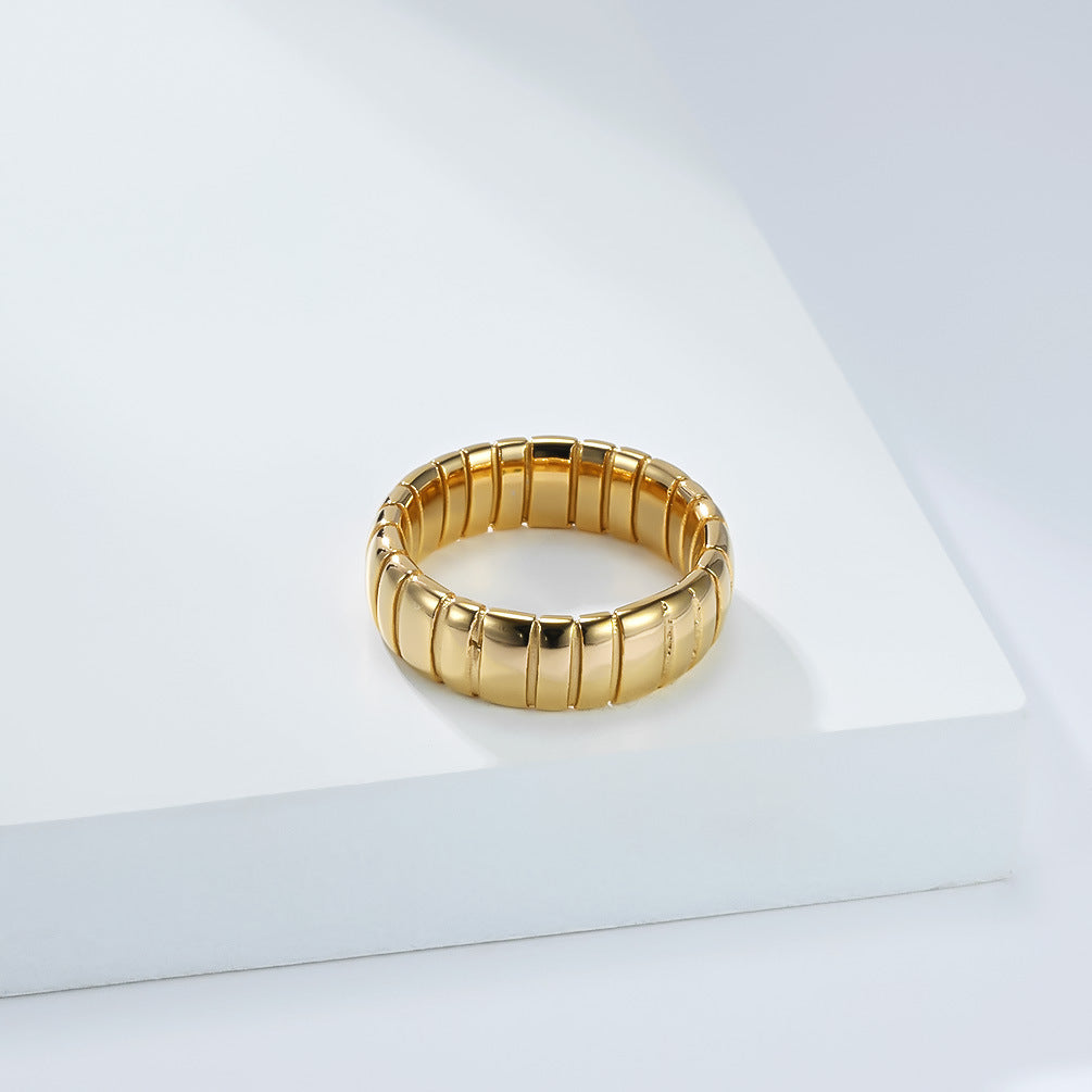 Planderful Everyday Genie Ring With Retro Wave Texture Steel Band For Men Women Sizes 5 To 9 Light Luxury