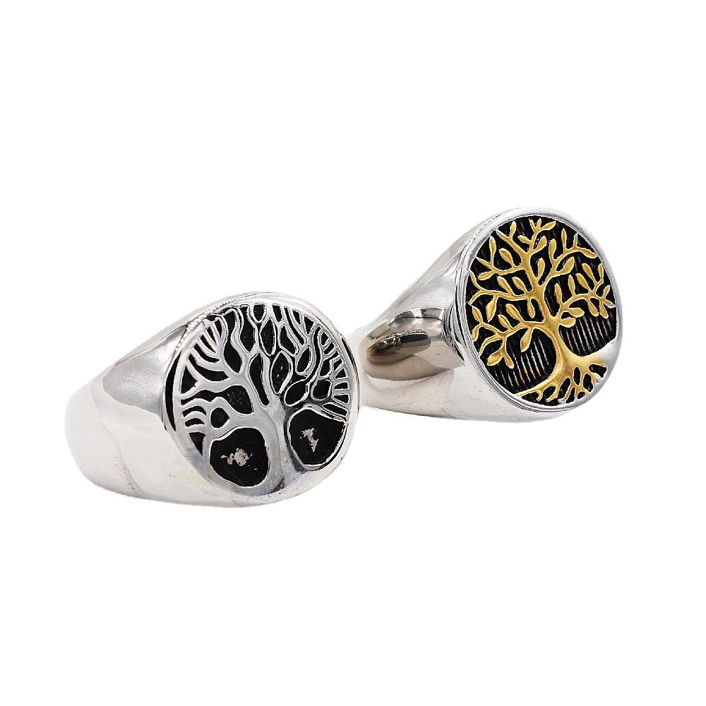 European and American Fashion Retro Tree of Life Men's Titanium Ring