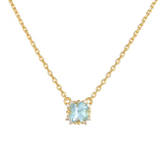 925 Sterling Silver Geometric Round Natural Topaz Pendant Necklace Elegant Necklace