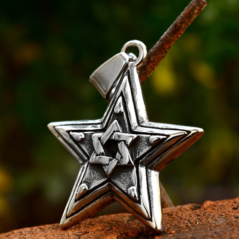 Retro Stainless Steel Five-Pointed Star Pendant for Men - Trendy Fashion Accessories Wholesale