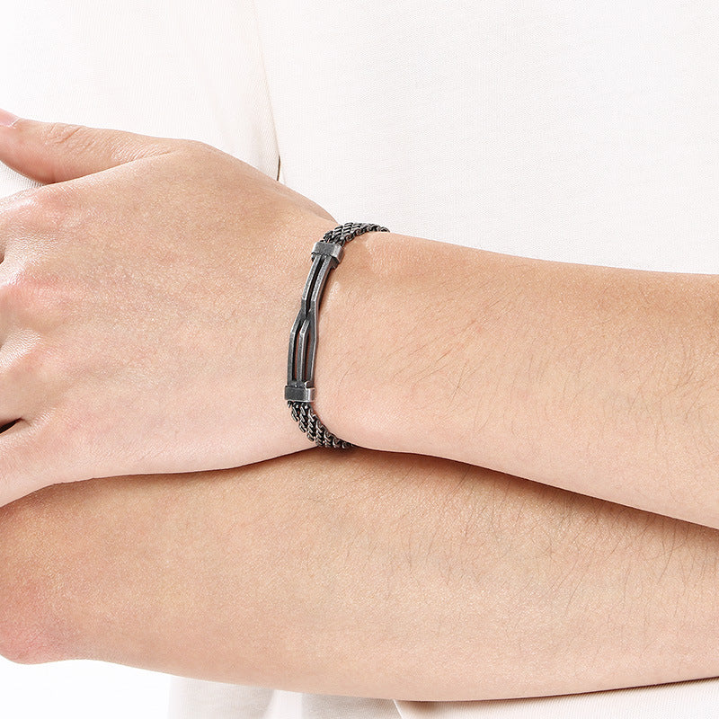 Men's Daily Wear Wind Niche Mesh Chain Titanium Steel Hollow Irregular Curved Bar Men's Bracelet