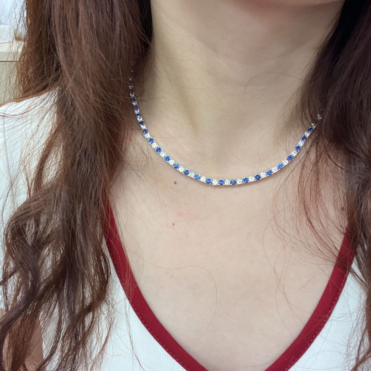 European And American High-End 3mm Lab Grown Gemstone Tennis Necklace With Zircon