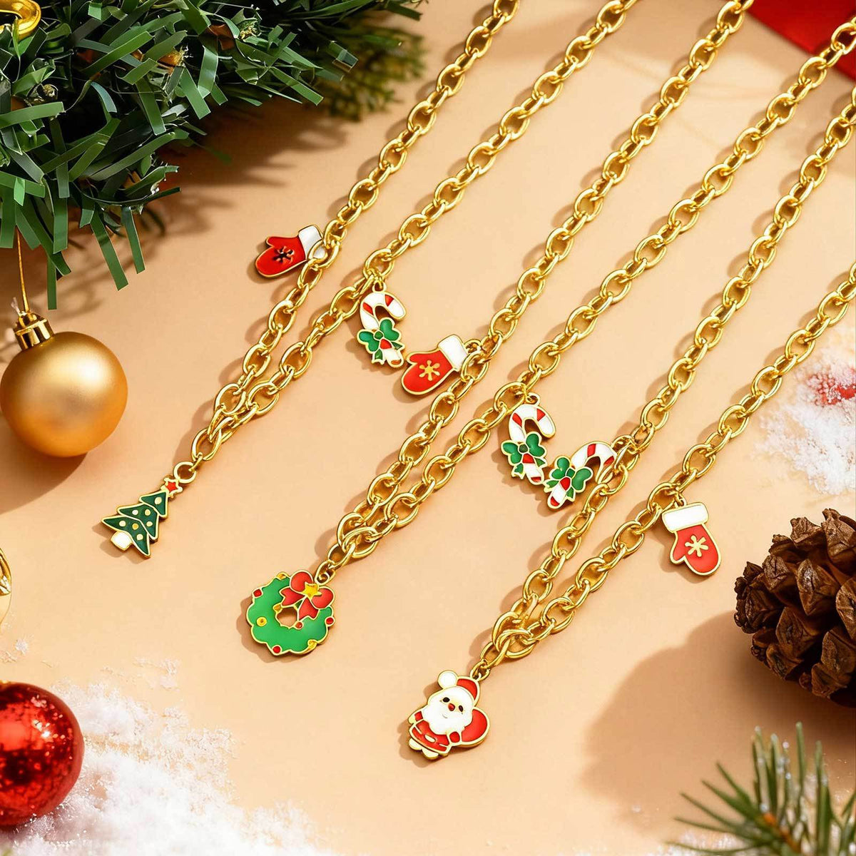 Stainless Steel Necklace Female Christmas Tree Santa Bells Socks Star Bracelet Holiday