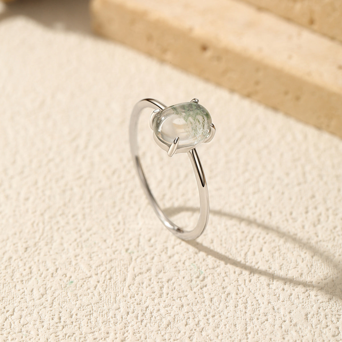 925 Sterling Silver Moss Agate Ring