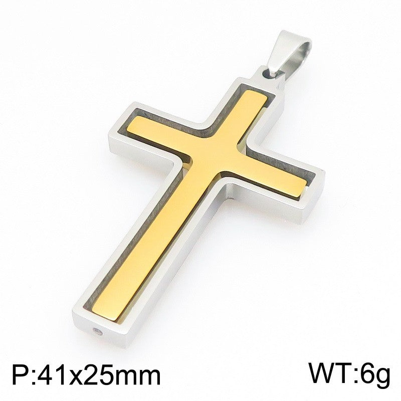 Popular Japanese And Korean Retro Rotatable Cross Two-Color Stainless Steel Men's Pendant Necklace