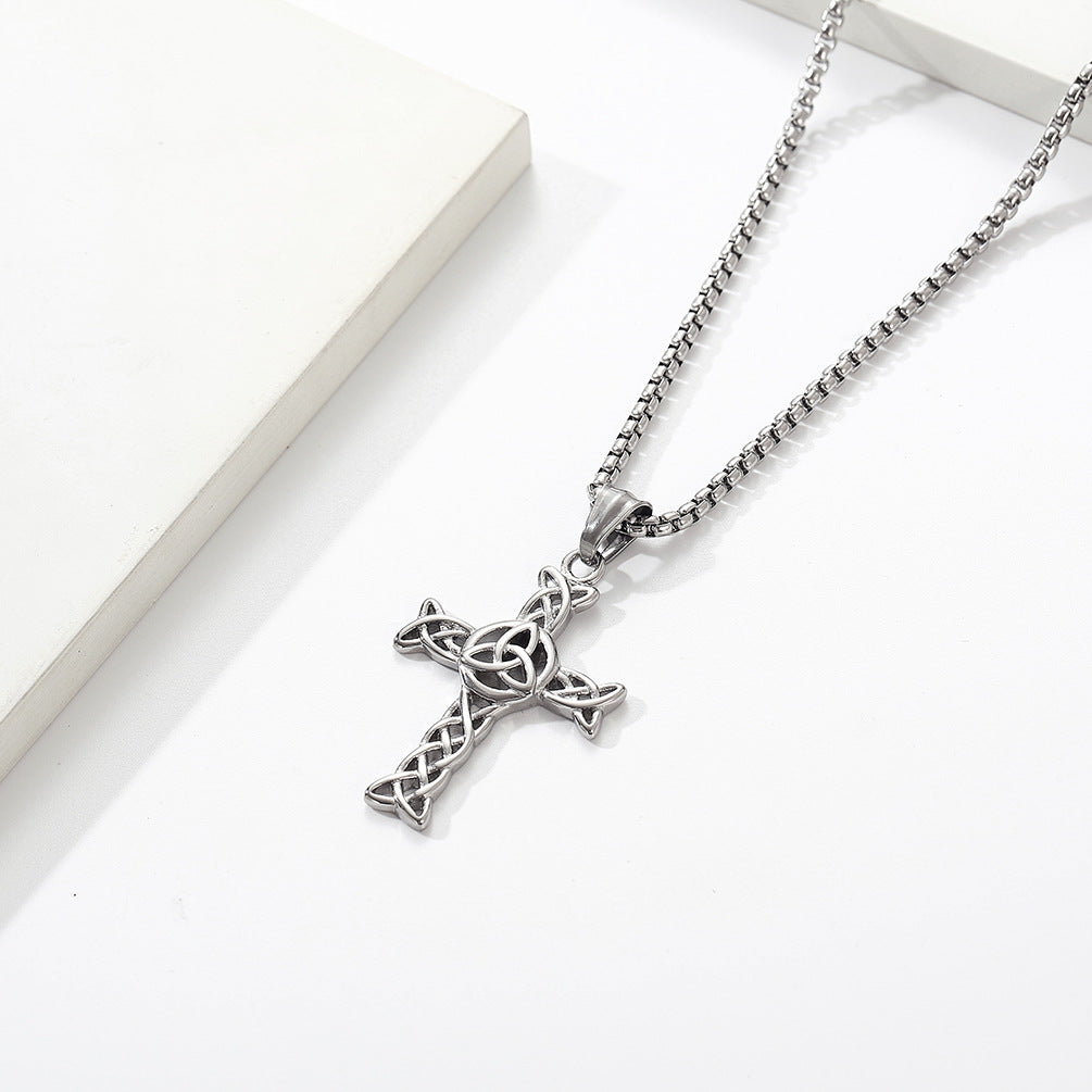 Cross-Border Amazon Celtic Knot Hollow Titanium Steel Cross Necklace for Men and Women