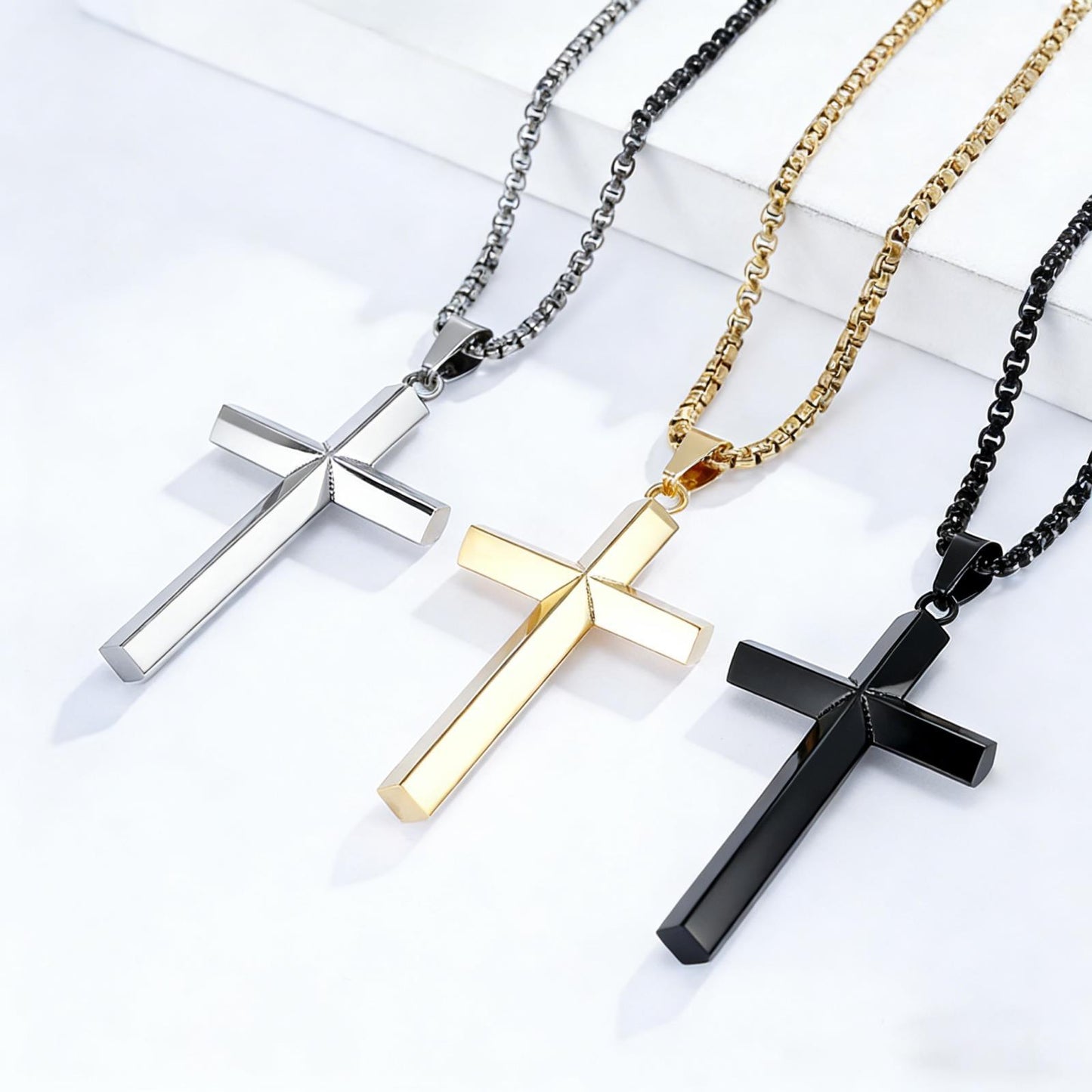 Planderful Titanium Steel Beveled Rhombus Cross Pendant Necklace For Men Durable Everyday Wear