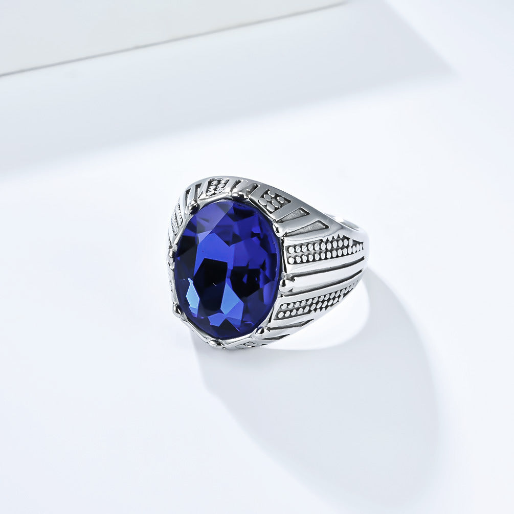 Planderful Titanium Steel Ring With Glass Gem Inlay For Men Modern Masculine Jewelry