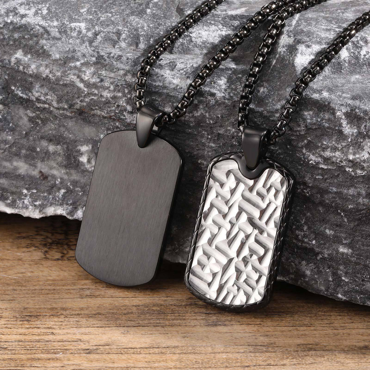 Dog Tag Black Stainless Steel Necklace for Men