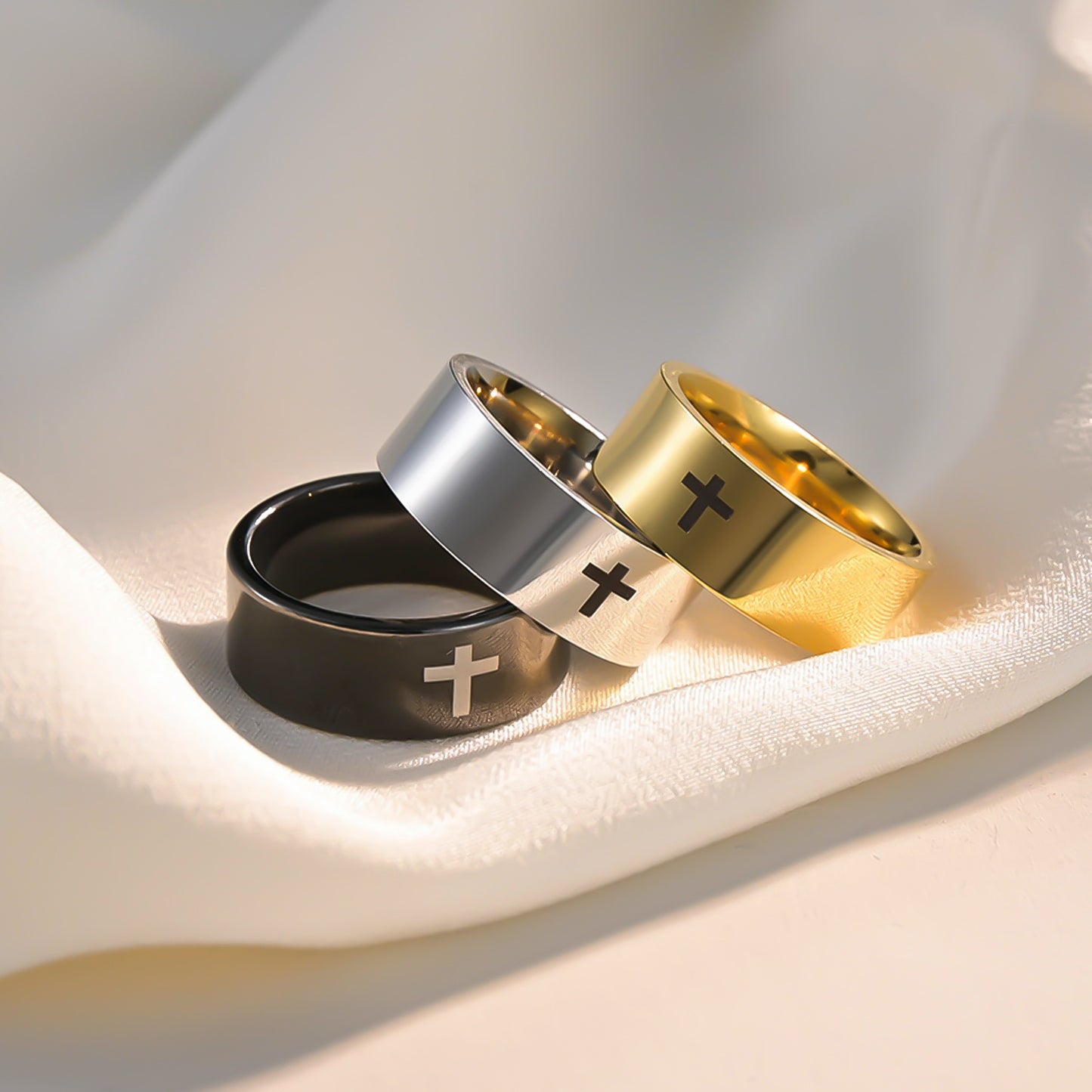 Planderful Everyday Genie Cross Stainless Steel Ring Unisex 6mm 8mm Protective Statement Jewelry