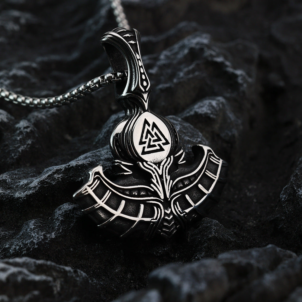 Planderful Triangular Dragon Viking Rune Axe Pendant For Men Bold Stainless Steel Necklace Norse Heritage