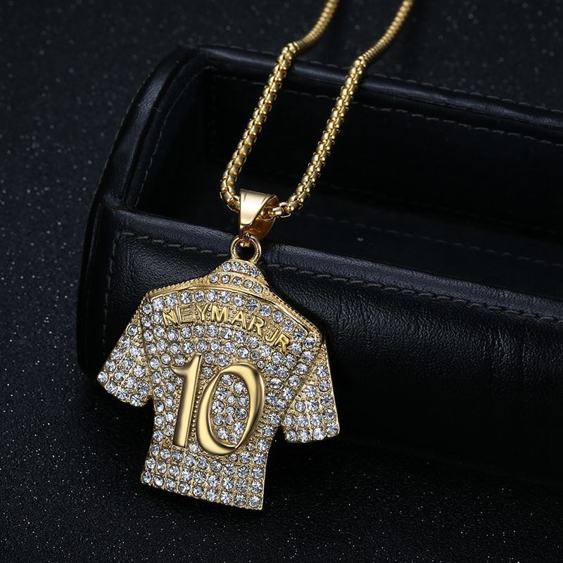 Planderful Football Jersey Pendant Necklace No 10 Titanium Steel Gold Plated Zircon Hip Hop Style