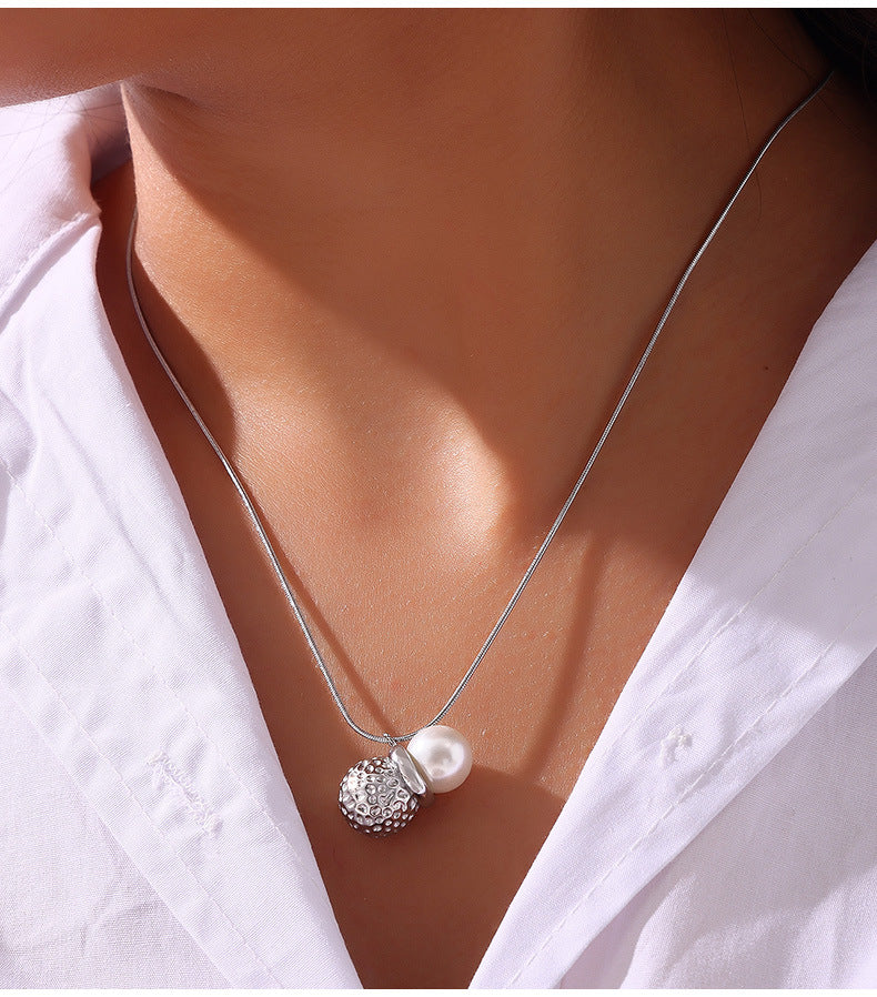 Peanut Shaped Pendant Necklace with Shell Beads - Titanium Steel Jewelry Set