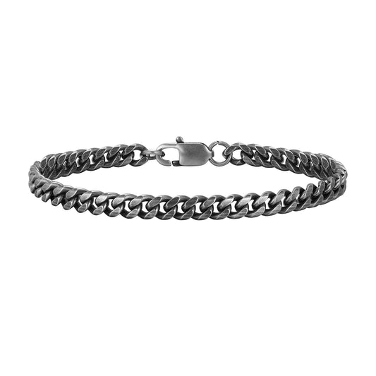 European And American Punk Stainless Steel Cuban Chain Bracelet Vintage Grey Men's Jewelry For Men