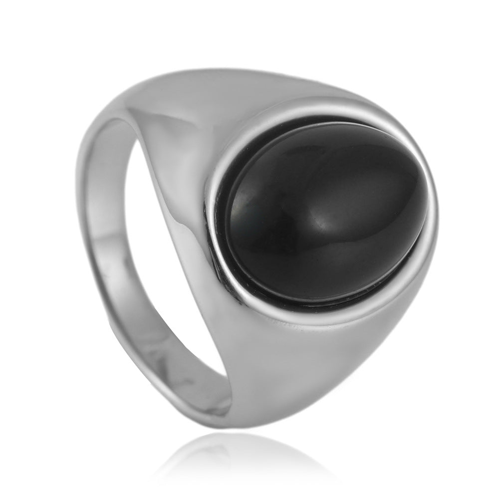 Planderful Titanium Steel Multi Color Stone Ring For Men And Unisex Punk Retro Statement Jewelry