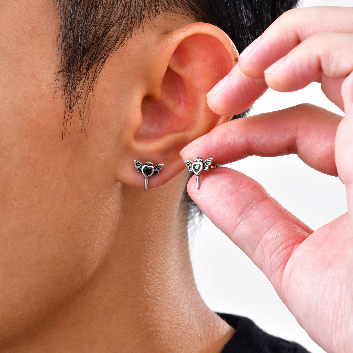 Planderful Heart Wing Stud Earrings Unisex Stainless Steel