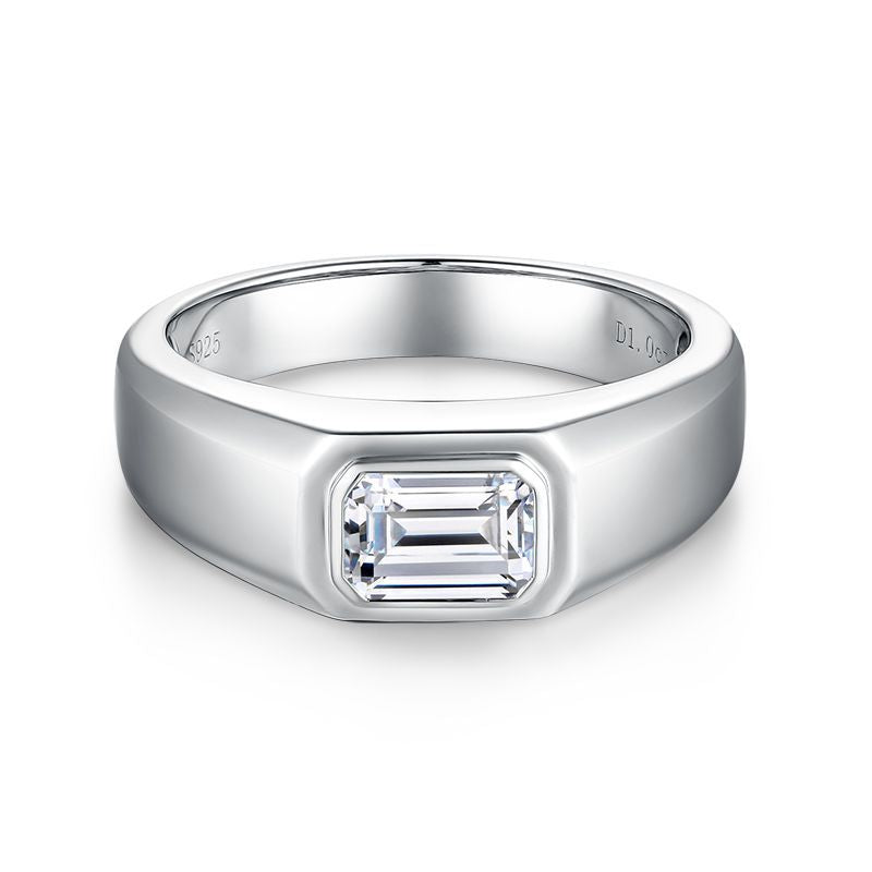 Planderful Moissanite Ring For Men Emerald Cut 1.0 Ct S925 Sterling Silver Sparkling