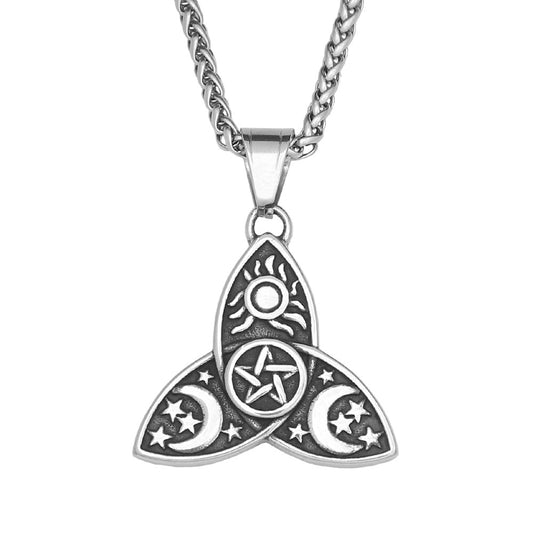 Sun Star Moon Stainless Steel Necklace Triple Moon Muse Pendant