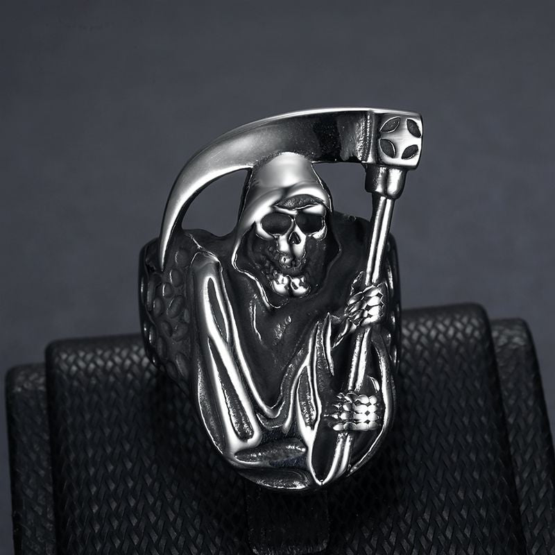 Punk Skull Ring By Planderful Everyday Genie For Men Titanium Steel Polished Reaper Scythe